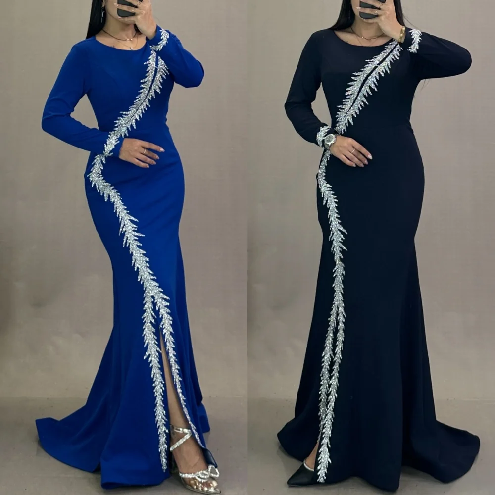 

Customized Sparkle Jersey Applique Sequined Beading Mermaid Scoop Neck Long Dresses Bespoke Occasion Dresses Sizes Available