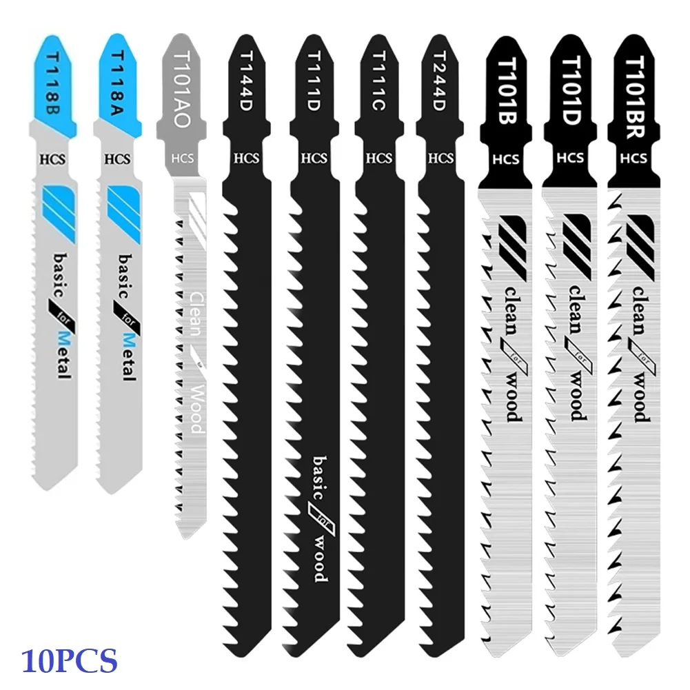 10pcs Jig Saw Blade T-Shank Reciprocating Saw Blade For Cutting Cork Plywood Fiberboard Thin Metals T144d/244d/118a/t111c/t101d