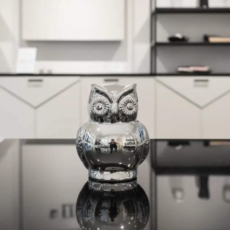 Light luxury texture handmade chrome-plated ceramic owl piggy bank statue ornament home decoration gift