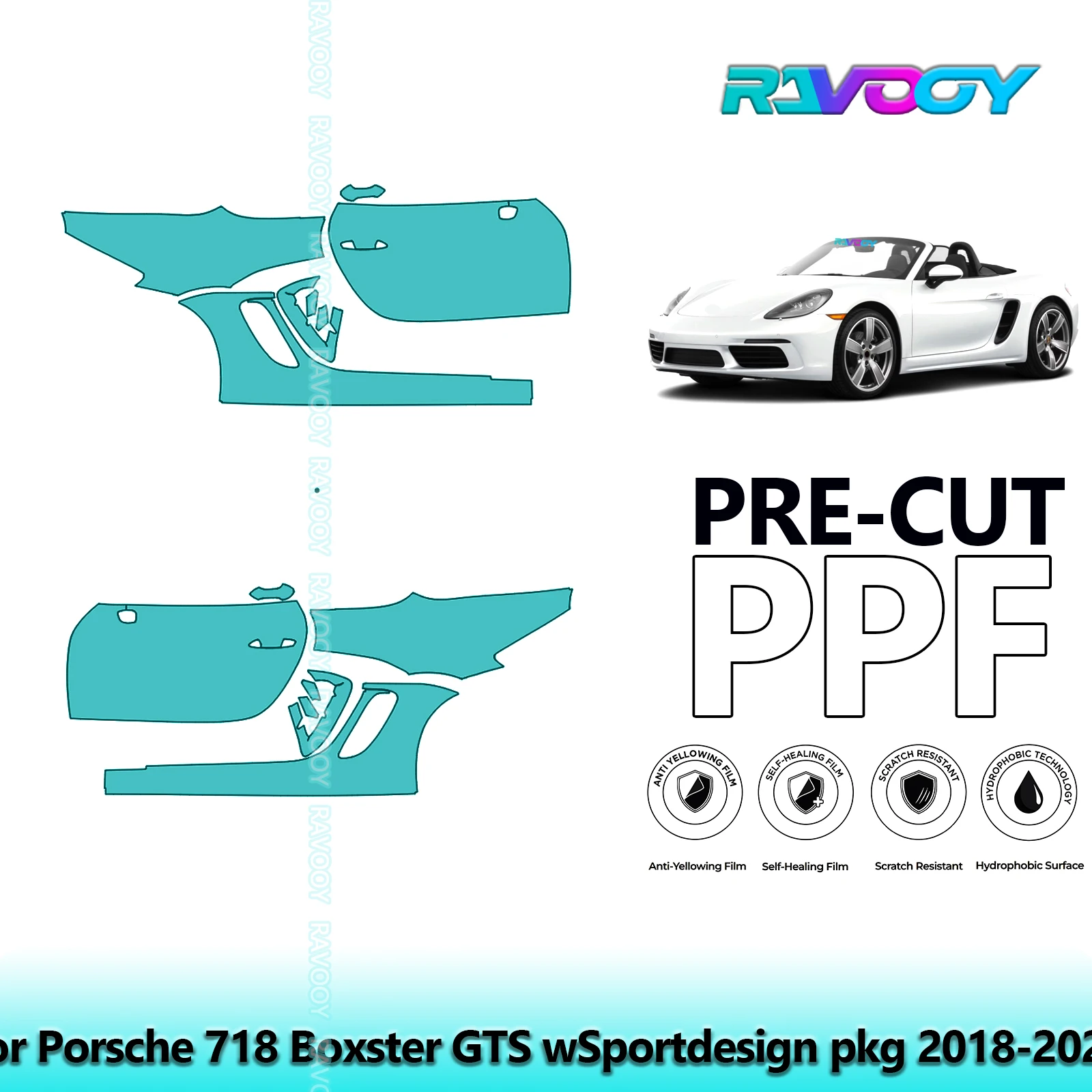

For Porsche 718 Boxster GTS wSportdesign pkg 2018-2020 8.5mil Pre-Cut PPF Door & A/B Pillar Kit TPU Paint Protection Film Set