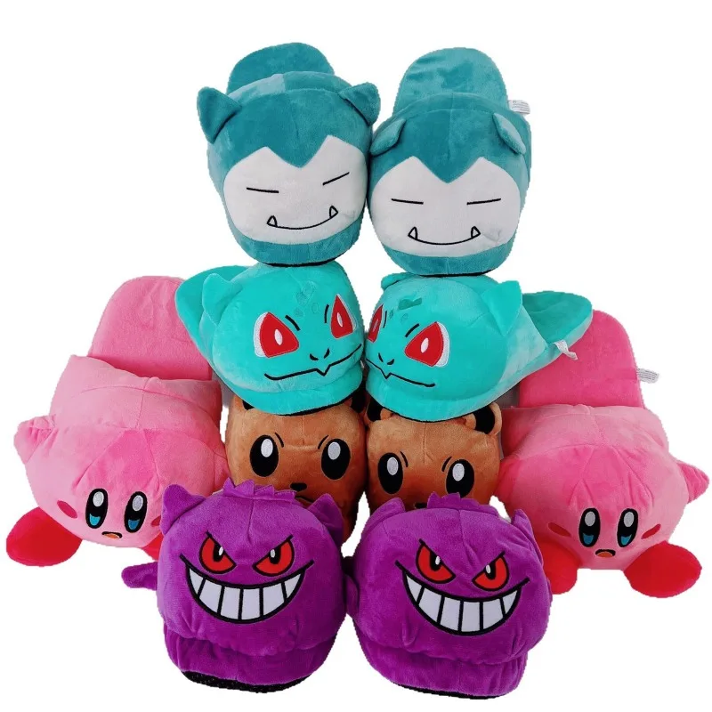 Zapatillas de algodón de felpa de Anime Pokemon Pikachu Snorlax Eevee, zapatos de casa antideslizantes suaves para interiores para parejas, zapatillas Kawaii para hombre y mujer