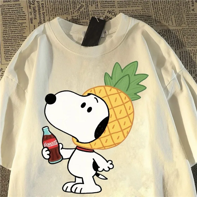Disney Cute Snoopy T-shirts Women's Cartoon Pattern Casual T-shirt Short Sleeve Men's Top Harajuku Retro Manga Clothing T-shirts
