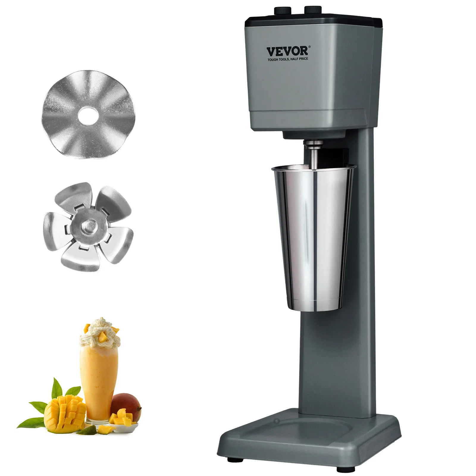 VEVOR Mixeur Électrique pour Milkshakes Une Tête Machine à Milkshake 250 W 3 Vitesses 15000/18000/21000 tr/min Gobelet en Inox 820 mL pour la Préparation des Boissons Thé au Lait Smoothie Maison Bar