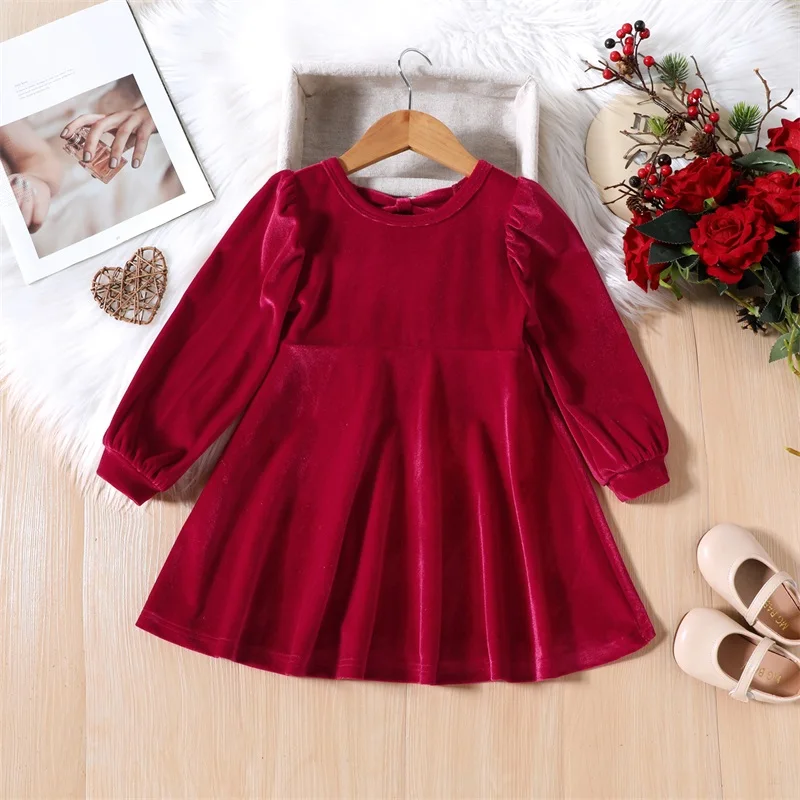 Baby Girl Velvet Dress Party Dress Long Sleeve Dress BackCut Out Dress Toddler Pageant Dress Christmas Outfit