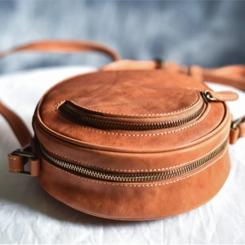 Johnature Retro Handmade Genuine Leather Round Bag Women 2024 New Natural Real Cowhide Simple Shoulder & Crossbody Bags