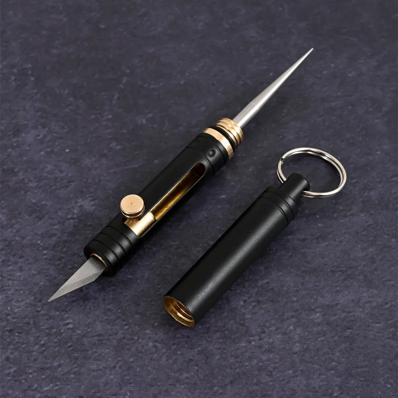 Mini EDC Brass Retractable Knife Toothpick Key Pendant Gift Portable Self-defense Tooth Cleaning Tool Fruit Sign Open Delivery