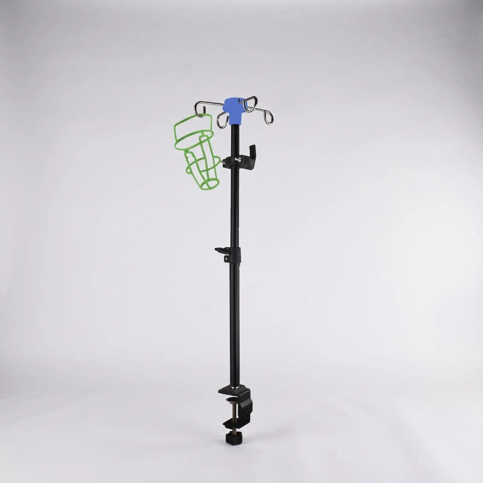 Portable Infusion Stand for Bedside Use with Adjustable Height Clamp Base Fits Tables and Bed Frames