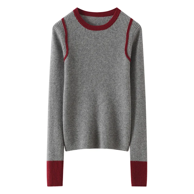 Women's 100% cashmere sweater autumn and winter new women's knitted O-neck pullover color matching fashion warm sweater