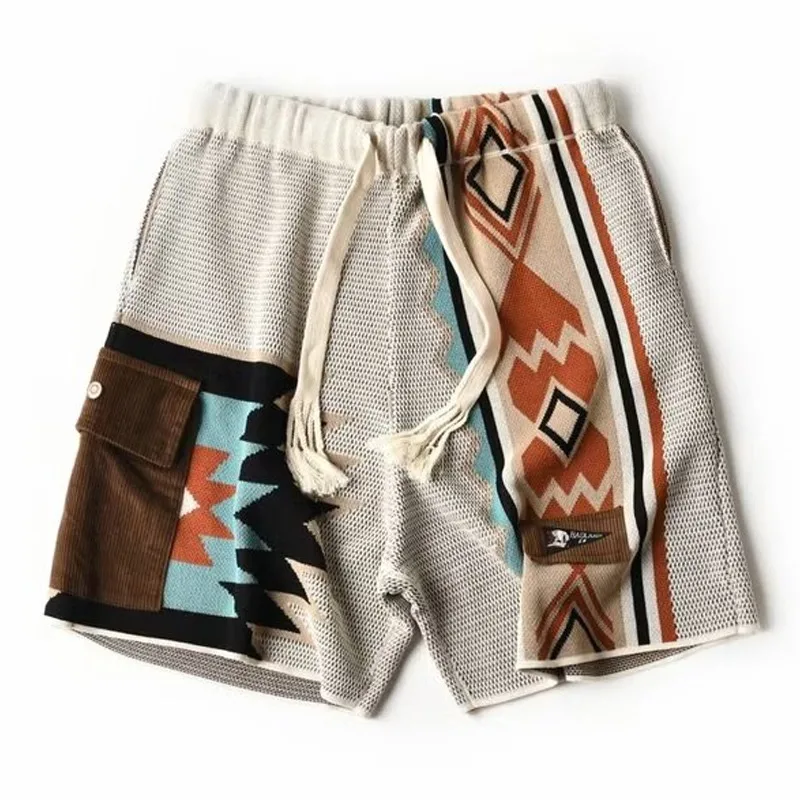 Mens American Vintage Shorts Casual Knitted Basketball Cashmere Hawaii Beach Sport Running Hip Hop Street Color Block Short Pant