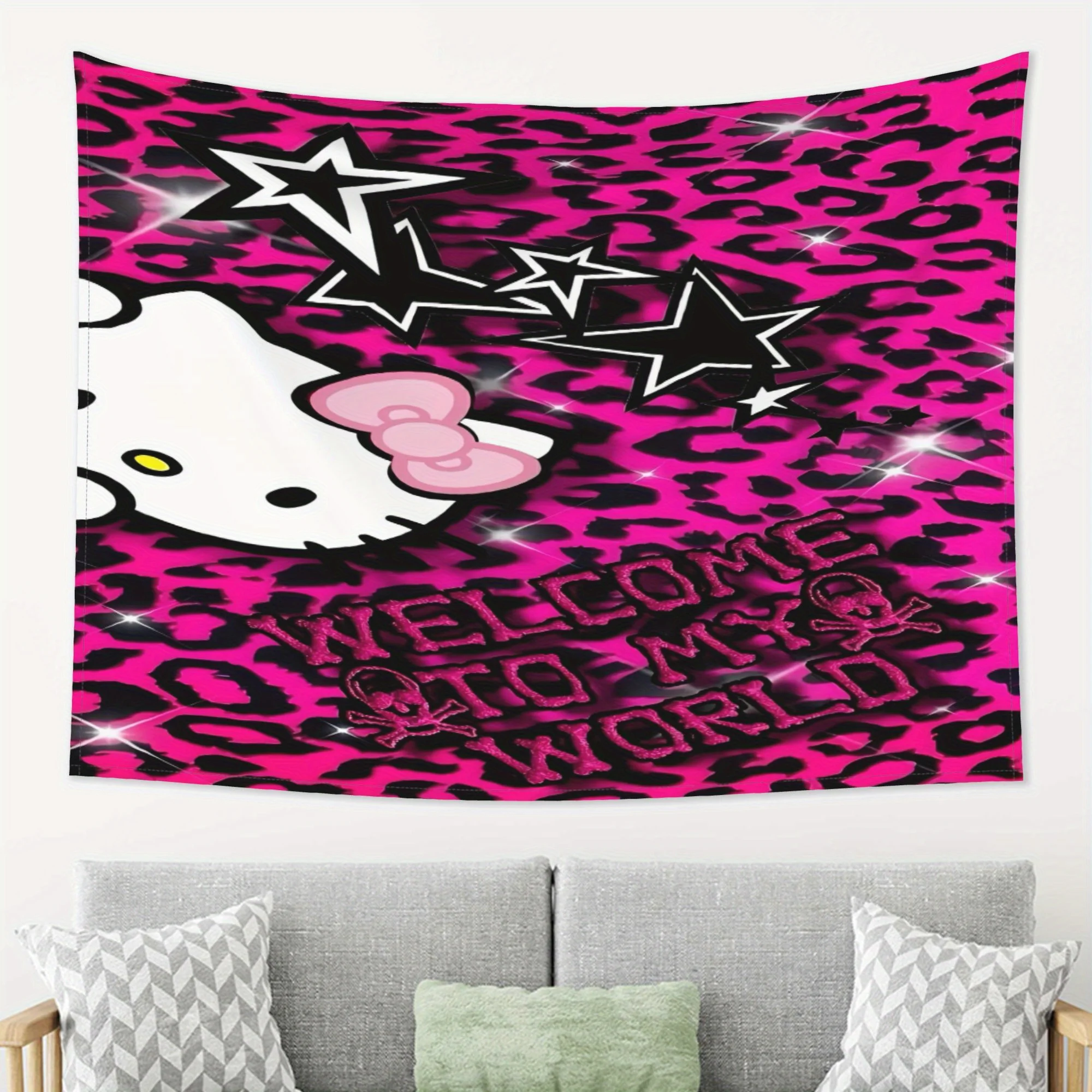 

Cute Cartoon Hello Kitty Tapestry Bedroom Wall Decoration Winter Celebration Background Cloth High Quality Design Holiday Party