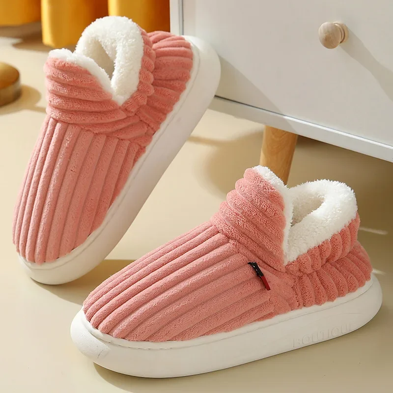 Winter warme Hausschuhe für Damen und Herren, dickes Plüschfutter, rutschfest, gemütliche Baumwollschuhe, Damen-Hausschuhe aus Cord mit weicher Sohle