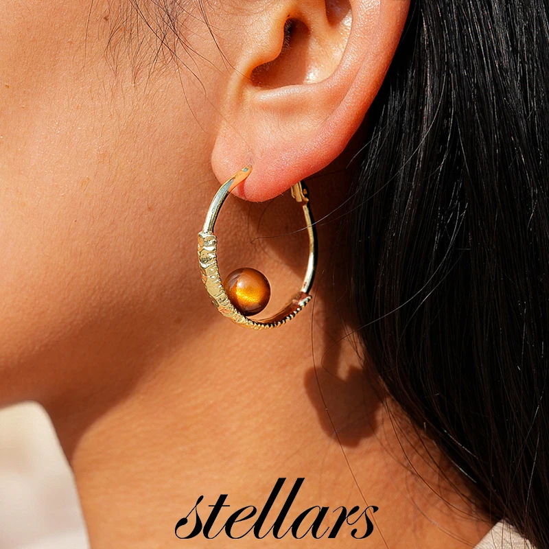 

China-Style Geometric Round Silver-Needle Hoop Earrings with Faux Pearl & Resin Bead | Unique stylish creative design