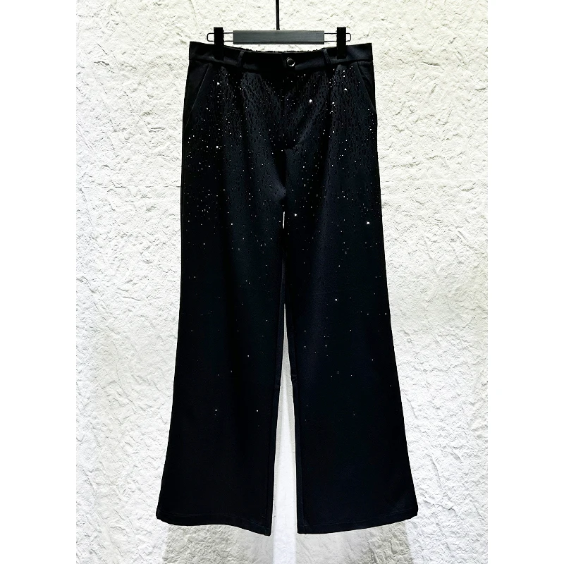 2025 الخريف الرجال حجر الراين تصميم ثلاثي الأبعاد زهرة دعوى مجموعات الرجال الراقية ضوء السترات الفاخرة السراويل قطعتين مجموعات