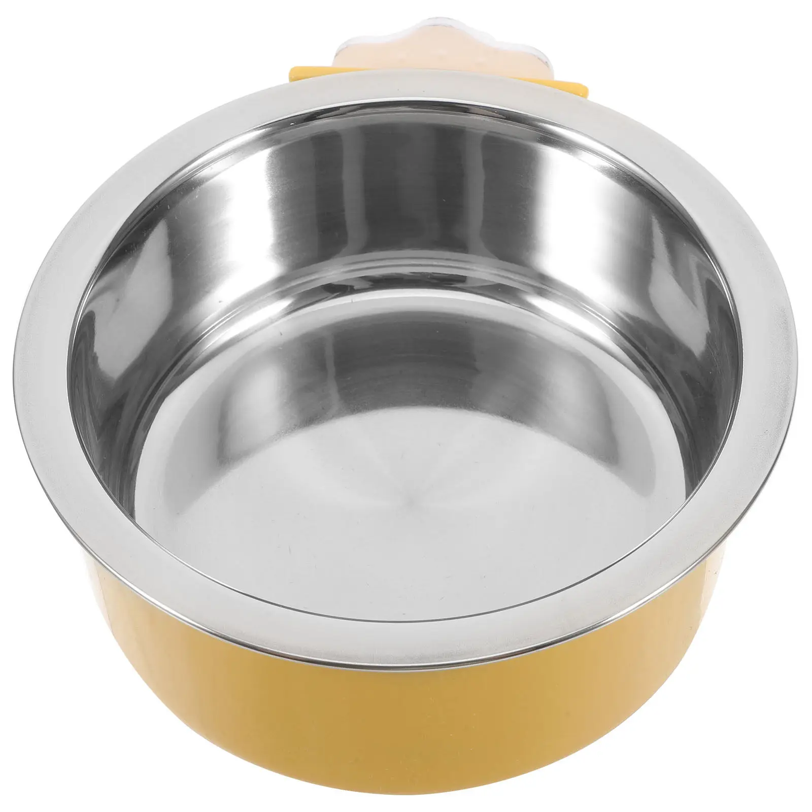 Comedero Colgante de Acero Inoxidable Amarillo para Jaula de Perro - Comedero Extraíble Antiderrames para Perros Pequeños, Cachorros y Conejos