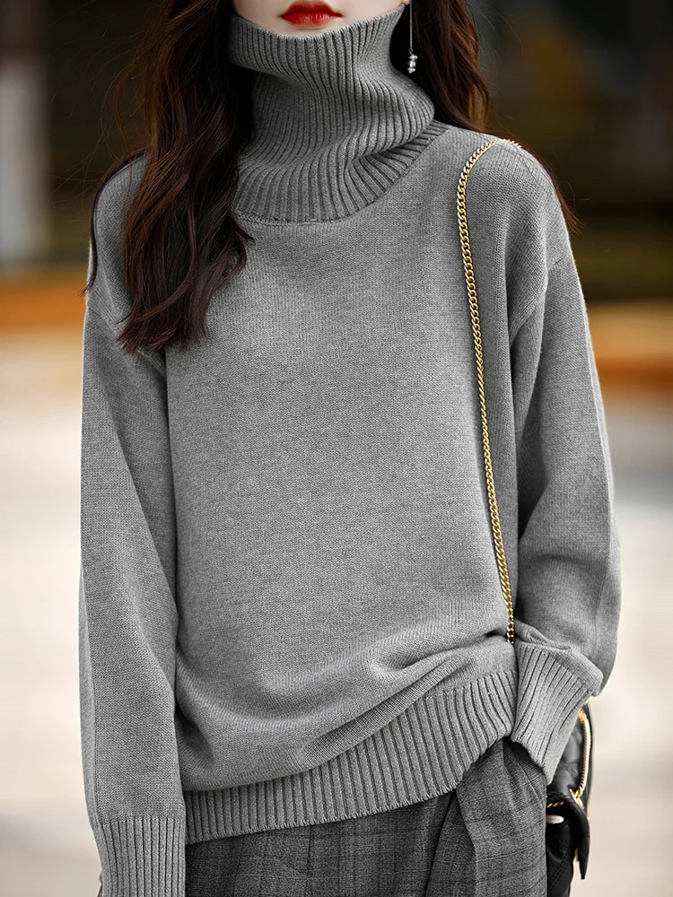 

Утепленный свитер из 100% хлопка с высоким воротником, свободного кроя, для женщин, на зиму, для отдыха