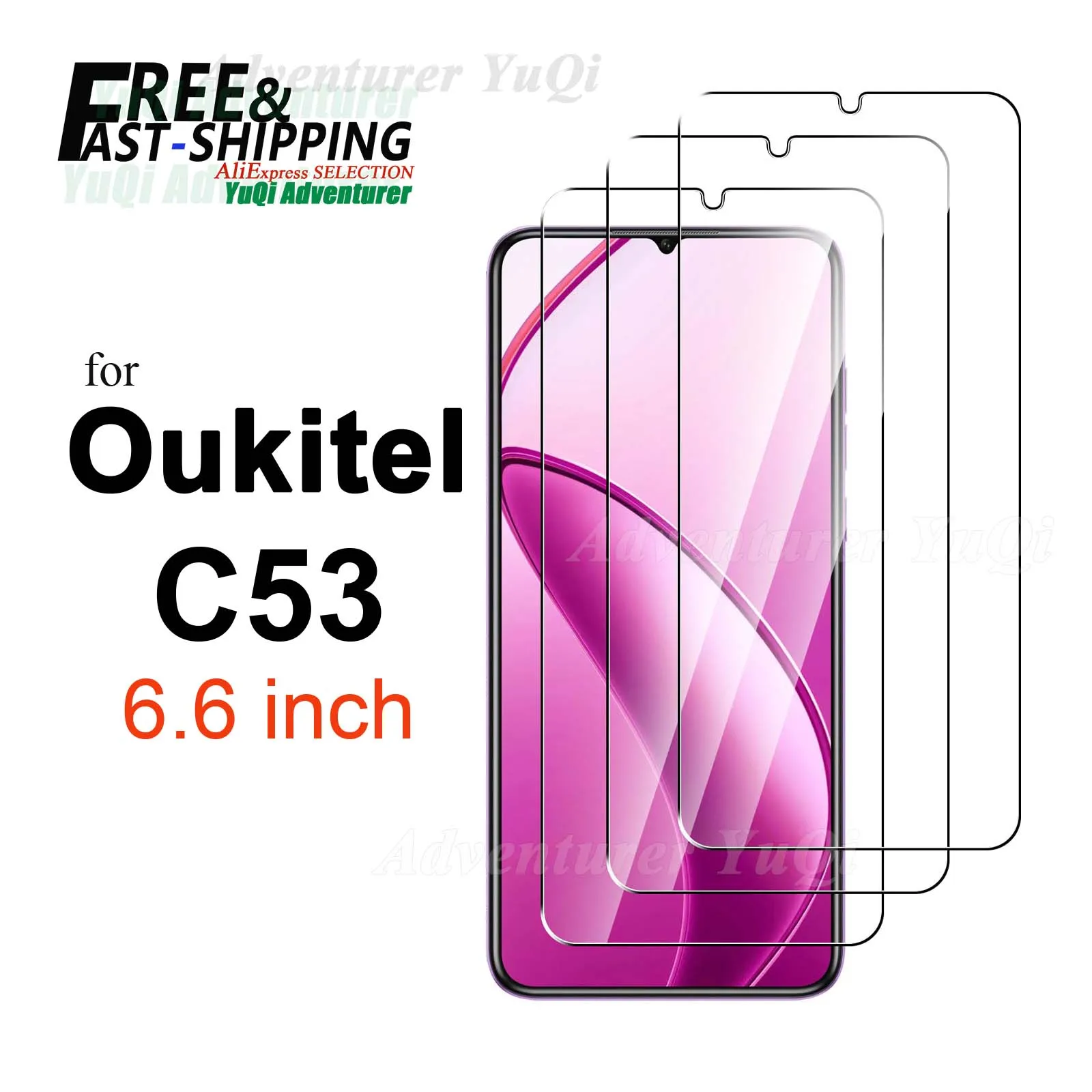 Screen Protector For Oukitel C53 6.6 inch Tempered Glass HD 9H Transparent Clear Anti Scratch Case Friendly