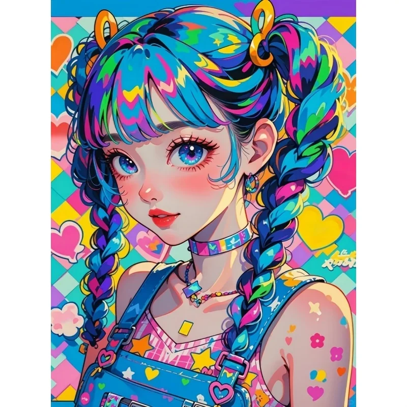 DIY Diamantmalerei Buntes Anime-Mädchen mit Zöpfen Mosaik-Diamantmalerei-Set Heimdekoration Kunst Handgemachte Geschenke