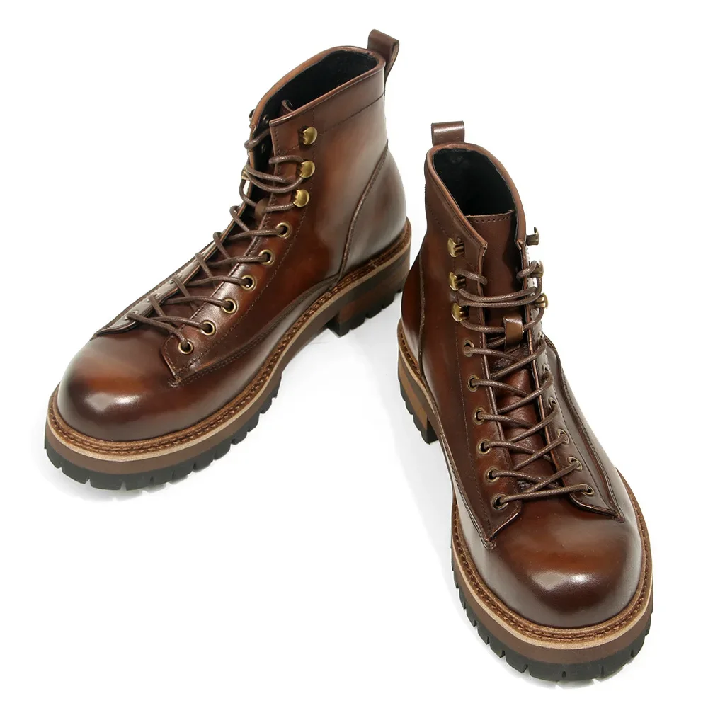 Retro Polished High Top รองเท้าหนังสั้นรองเท้าแฟชั่นและอินเทรนด์ Cowhide รองเท้าผู้ชาย