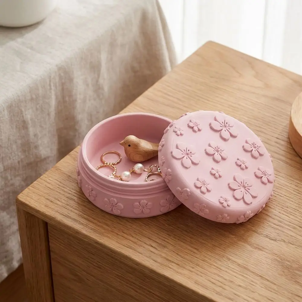 3D Printed Makeup Cotton Storage Box Embossed Cherry with Lid Jewelry Display Box Round Sealed Aesthetic Powder Puff Box