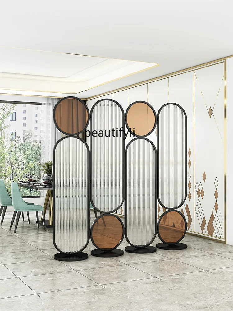 

S7486 ss Glass Screen Floor Folding Movable Living Room Dining Room Entrance Occlusion Punch-Free Small Apartment Can Be Customi