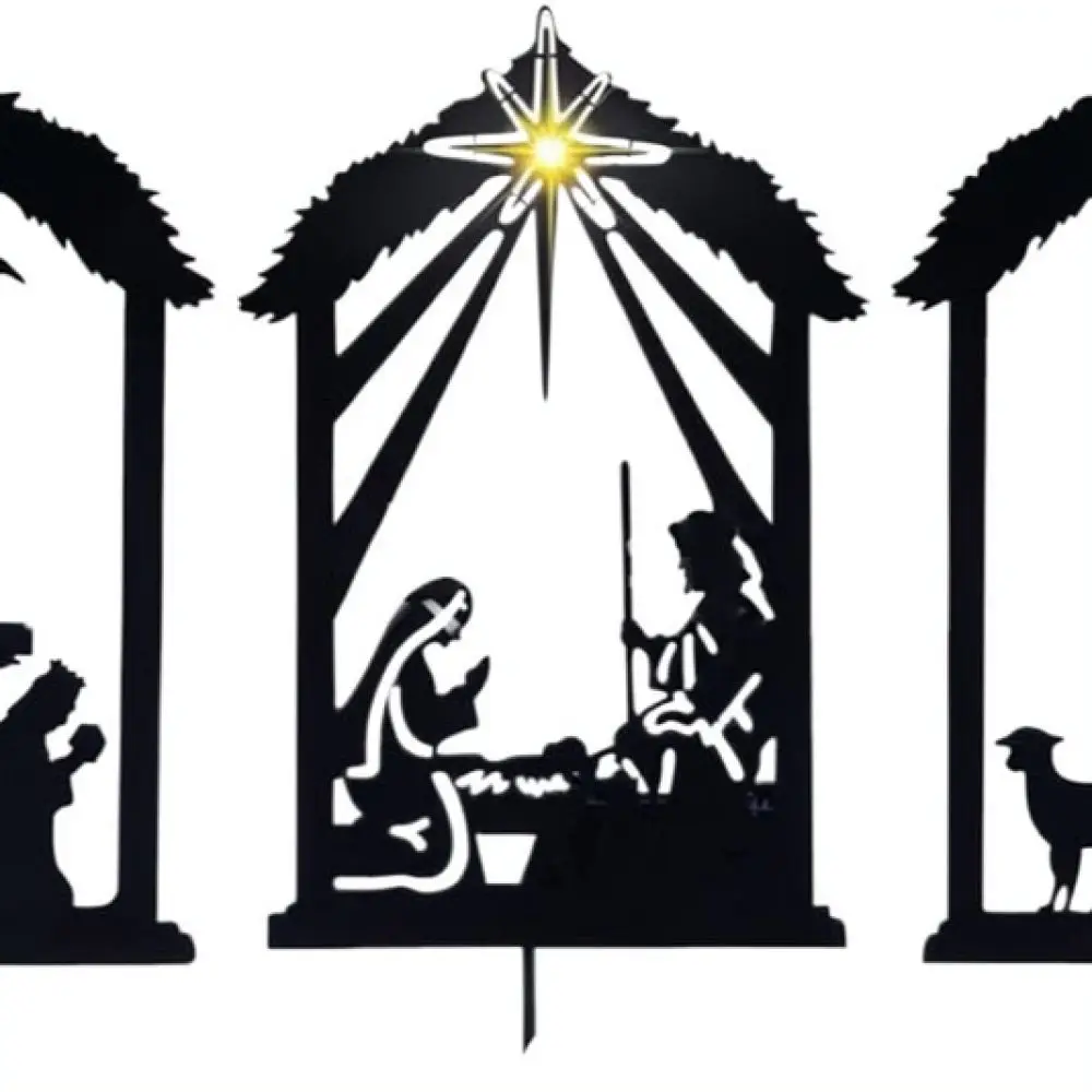 Metal Nativity Shadow Stake Outdoor Christmas Decor Silhouette Garden Lawn Ornament Holiday Yard Festive Party Decor