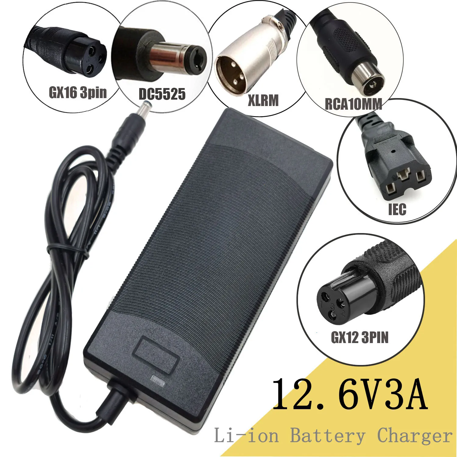 Cargador de batería de litio de 12,6 V, 3A para 3S, 10,8 V, 11,1 V, 12V, batería de polímero de iones de litio, cargador de luz de pesca, cargador de taladro eléctrico