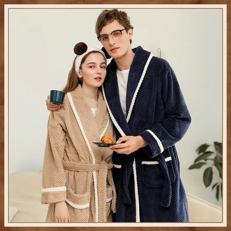 

Flannel Bathrobe Fall/winter Coral Velvet Couple Nightgown Large and Thick Bath Towels for The Body Shower Robe Soft Bath Robes