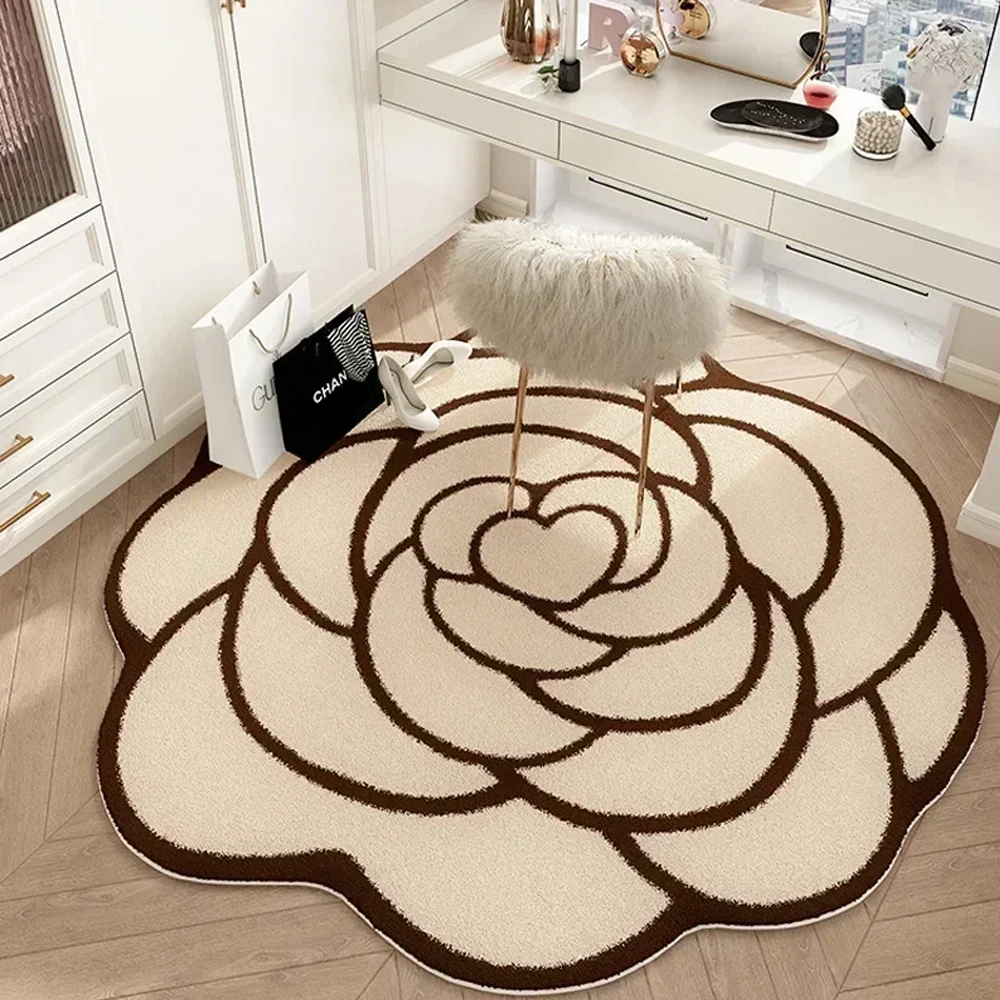 French Camellia Shaped Living Room Rug Sofa Coffee Table Floor Cushion Round Flower Bedside Rug Non-slip Dressing Table Mat 카펫