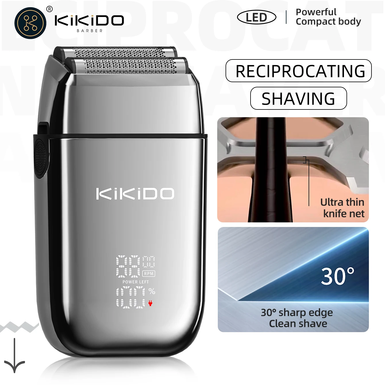 KIKIDO Electric Shaver 8500 RPM Professional Shaver Metal Shaving Machine USB Rechargeable Razor Beard Trimmer for Men KK-TX2