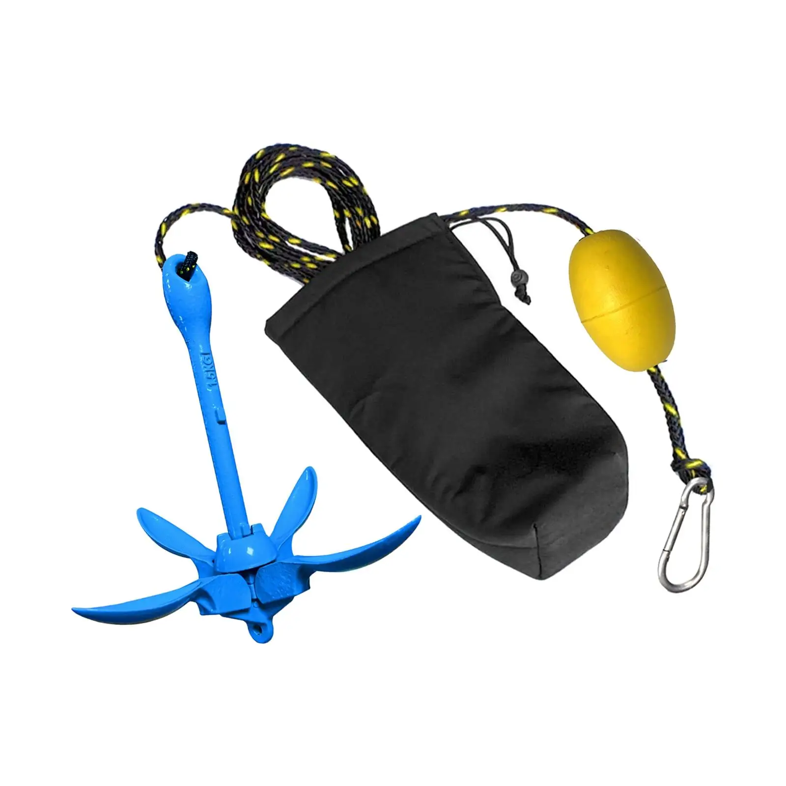 Complete Grapnel Anchor Kit 3.3lb Small Watercraft Anchor Buoy Kit Kayaks Blue 4 Claw Folding Anchor Fishing Marine Small Boats