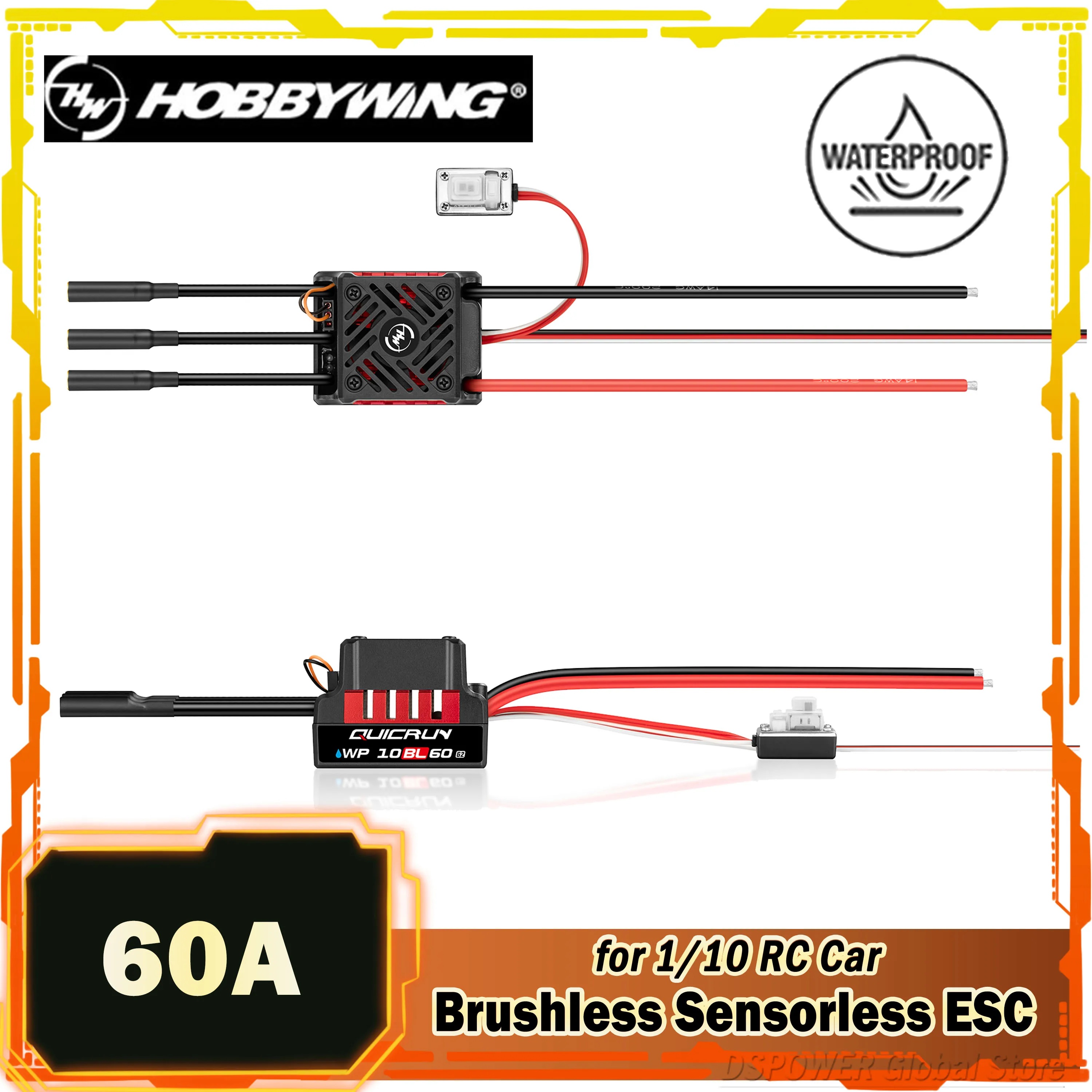 

HOBBYWING QuicRun WP 10BL60 G2 60A Waterproof Brushless ESC Sensorless 2-3S BEC for 1/10 RC On-road Car Buggy Short Course Truck