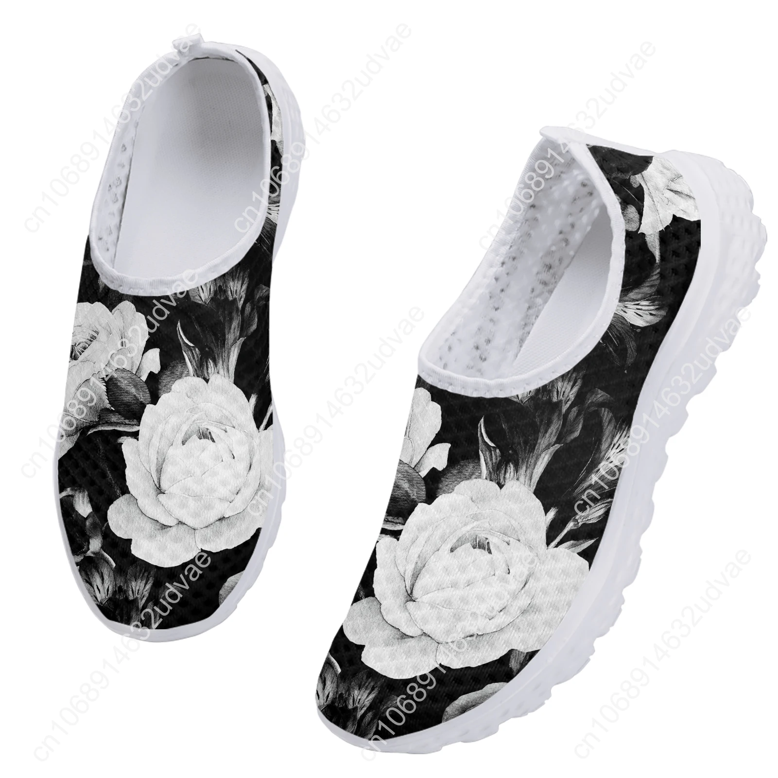 Beautiful Rose Flower Print Lightweight And Breathable Summer Shoes Soft Sole Outdoor Walking Shoes Casual Shoes