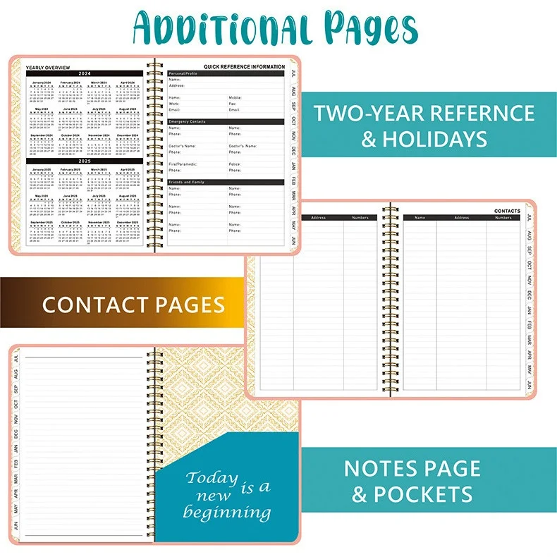 A5 Coil Planner Notebook 2025 Simple Flash Cover English Schedule Notepad Daily Weekly Agenda Diary Book Office School Supplies