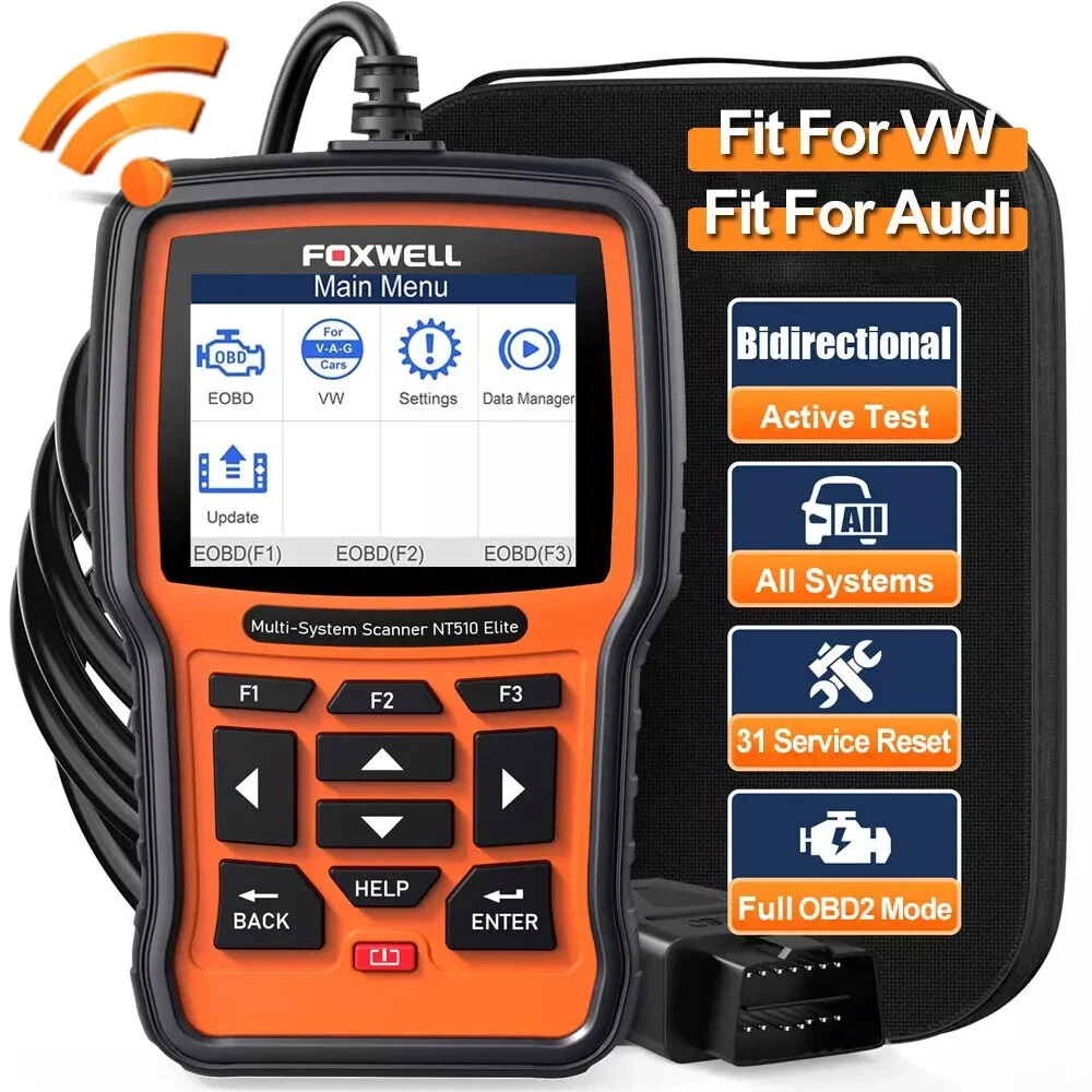 

Беспроводной сканер FOXWELL NT510 Elite для VW OBD2, все системы двунаправленных диагностических инструментов, сброс масла EPB SAS TPS TPMS OBD 2