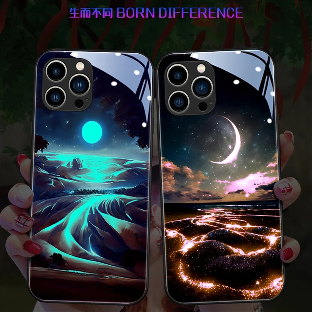 Pretty Beach Starry Sky Design Led Light Phone Case Call Flash Glitter Cover For iPhone Air 17 16 15 14 13 12 11 Pro Max Plus