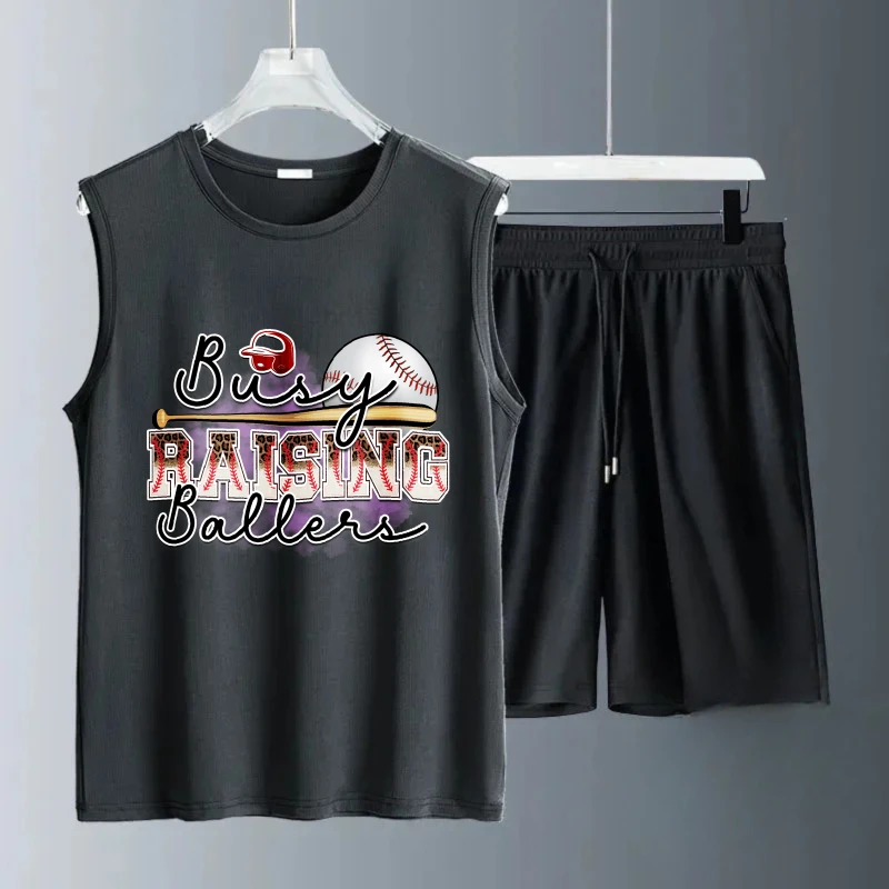 بدلة سترة رجالية صيفية بدون أكمام مطبوعة مضارب بيسبول تانك القمم + شورت ملابس تنقيط طقم صيفي للرجال سريع الجفاف #2