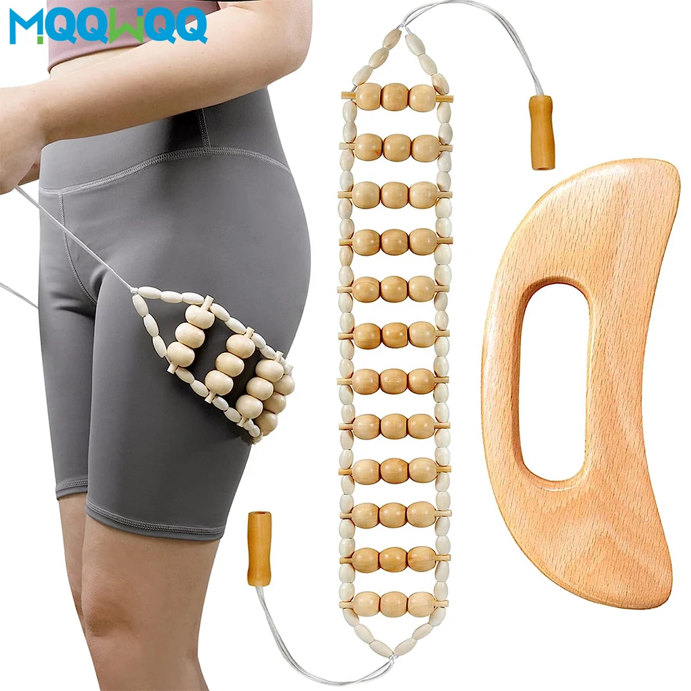 Handmade Wood Therapy Massage Tools, Back Massage Roller, Rope Tool, Maderoterapia Kit, Body Sculpting Tools for Relax Muscles