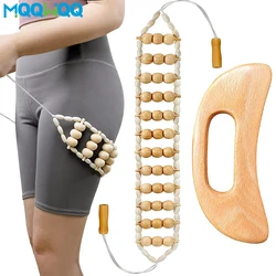 Wood Therapy Massage Tools Handmade Wood Back Massage Roller Rope Tool, Maderoterapia Kit Body Sculpting Tools for Relax Muscles