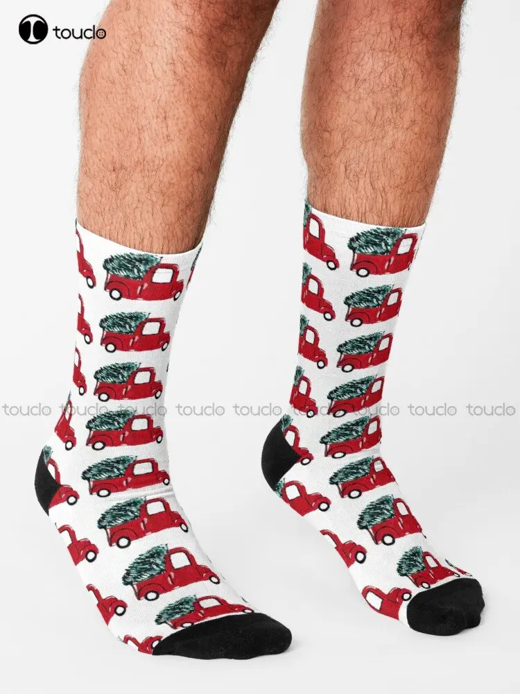 Christmas Tree Truck Socks Custom Socks Personalized Custom Unisex Adult Teen Youth Socks 360° Digital Print Custom Gift Cartoon