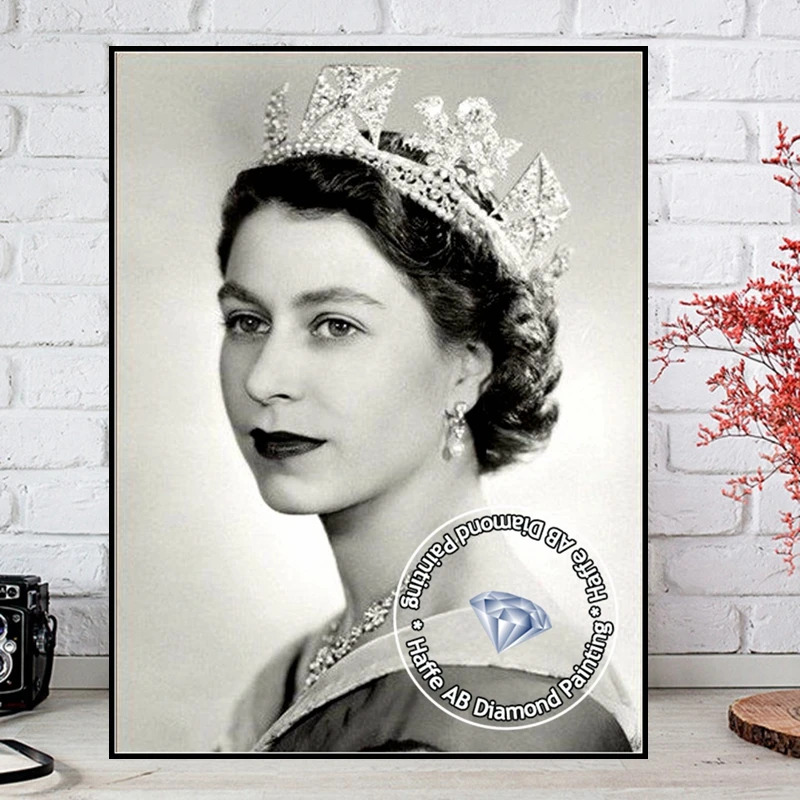 British Royal Queen Elizabeth II Black White Phtoto Art AB Diamond Painting Full Drills Crystal Cross Stitch Living Room Decor