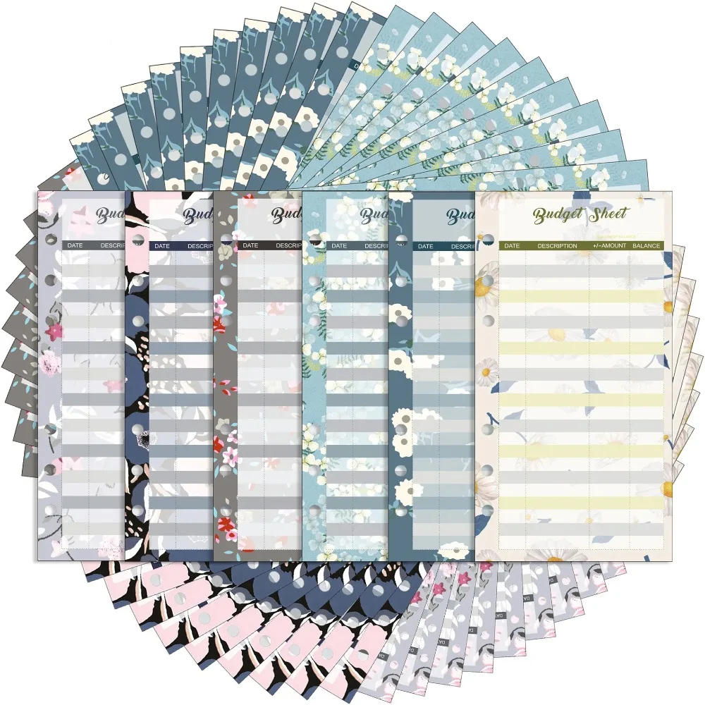 12Sheets A6 Loose Leaf Refill Budget Paper Flower Fruit Pattern Expense Tracker Refill Binder Paper 6 Holes Indexing Cards