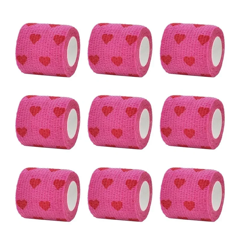 6 Pieces Bright Pink Sports Self Adhesive Elastic Bandage Wrap Tape for Knee Support Pad Finger Ankle Palm