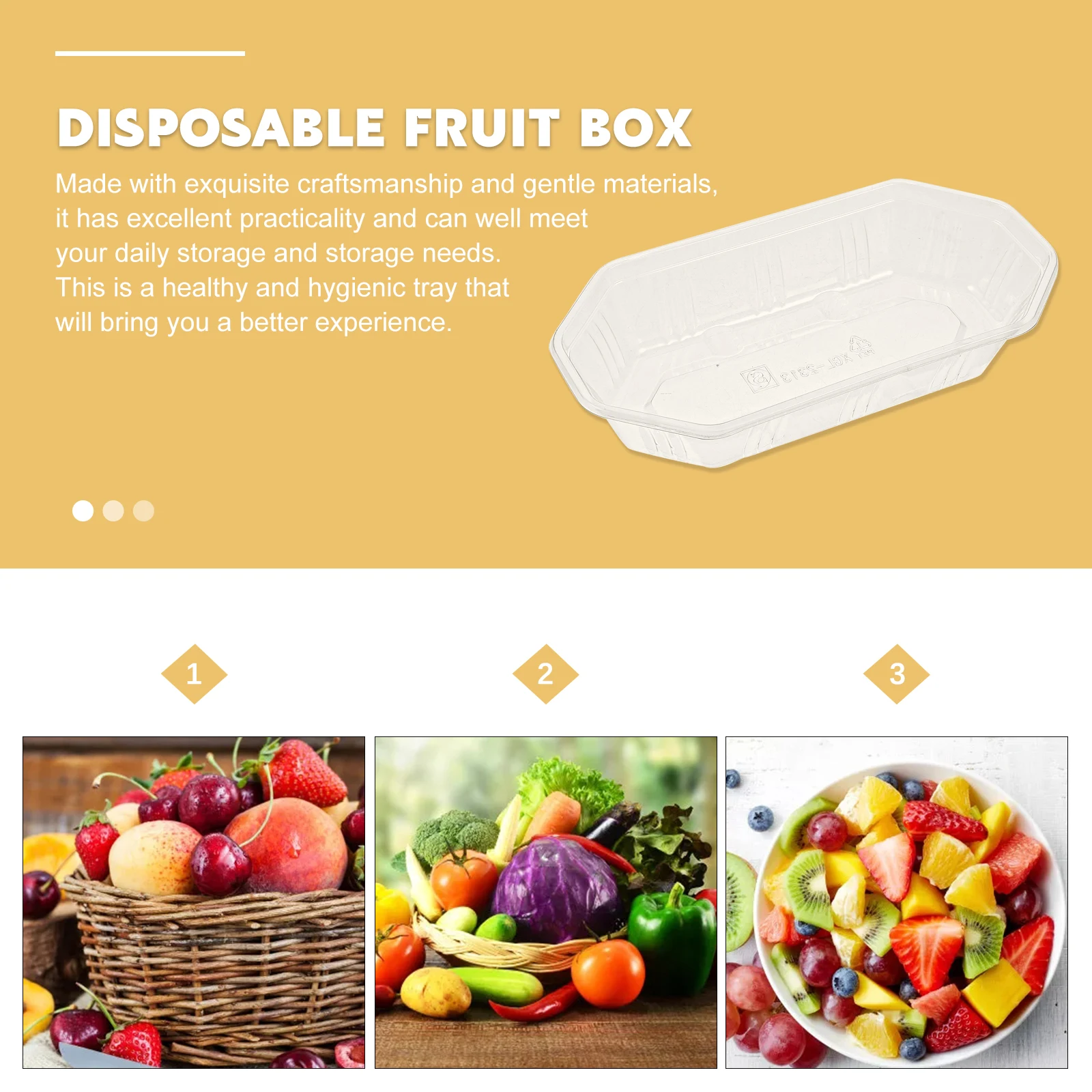 

100pcs Disposable Fruit Tray Transparent PET Storage Container Food Sealing Hygienic Plastic Packaging for Party Daily Use Tray