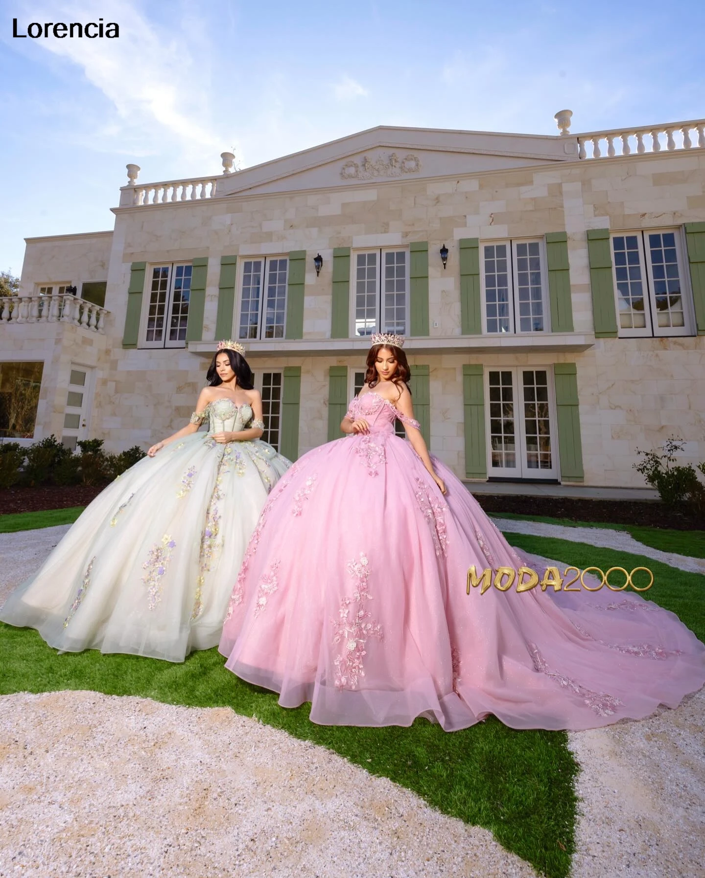 Vestido rosa Lorencia de baile com aplique de renda brilhante, espartilho frisado, vestido doce 16 anos, quinceanera mexicana e quente, YQD899