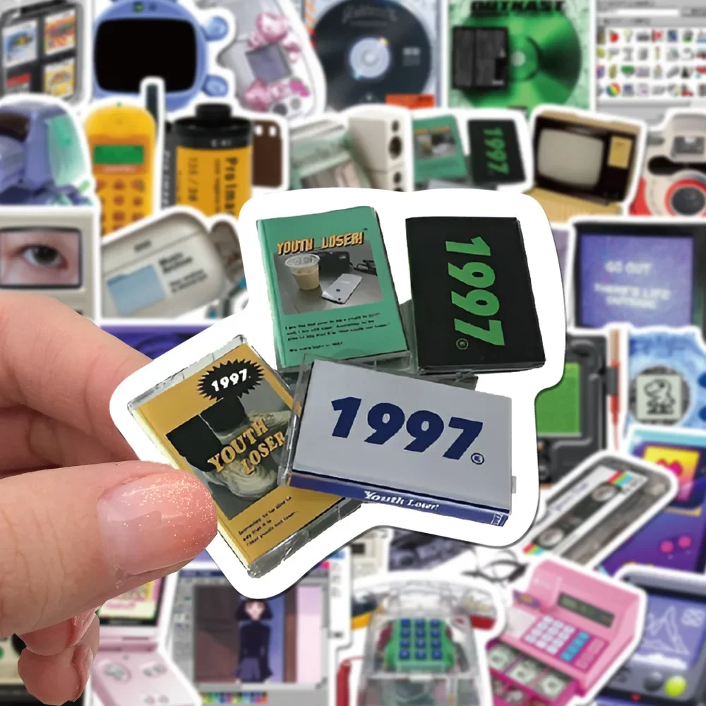 50PCS Vintage Phone CD Tape Stickers Retro Cartoon Equipment Decals Motorcycle Laptop Suitcase Notebook Waterproof Sticker Gifts