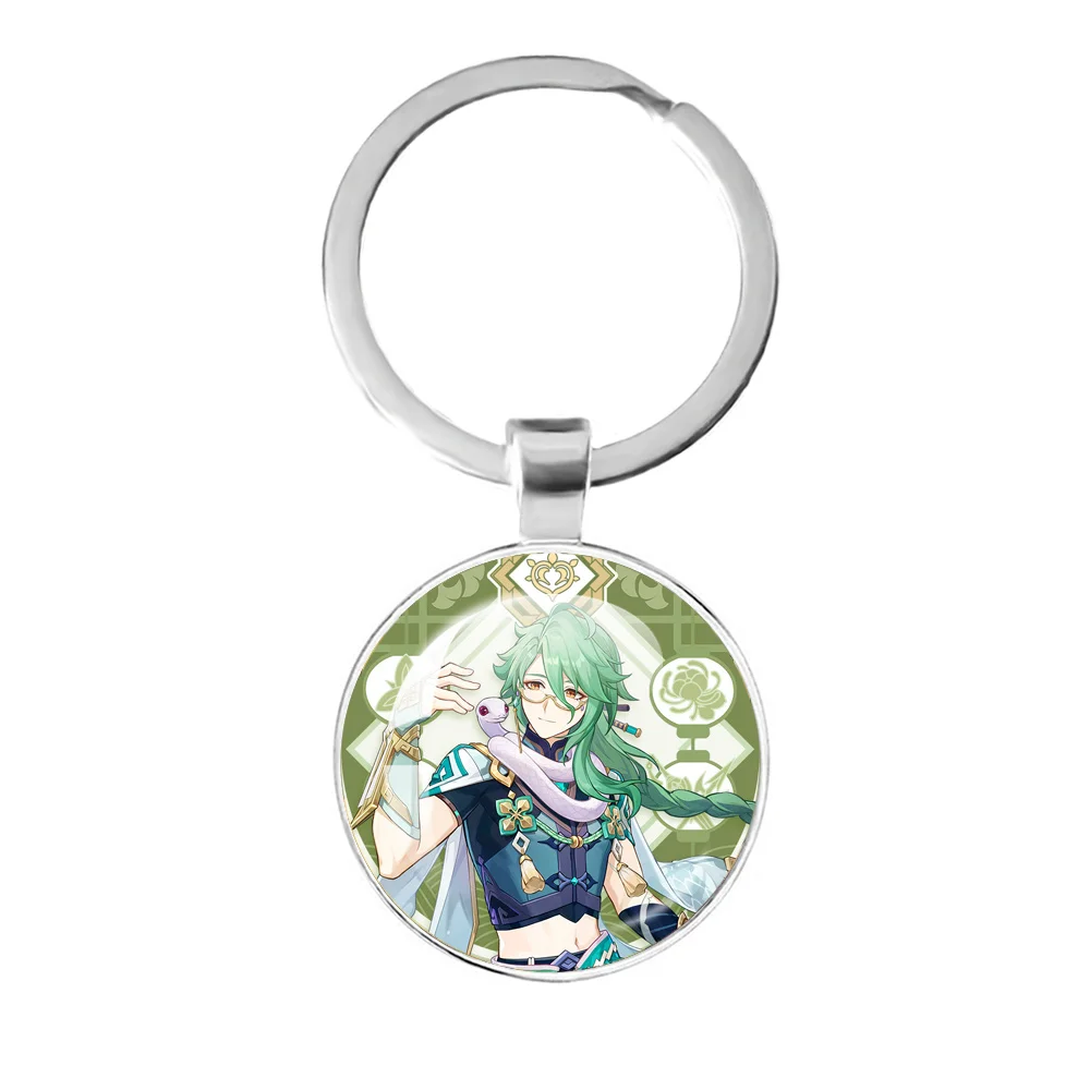 Game Genshin Impact Liyue Harbor Anime Characters Glass Keychain Shenhe Tartaglia Ganyu Cosplay Props Accessories Gift Key Ring