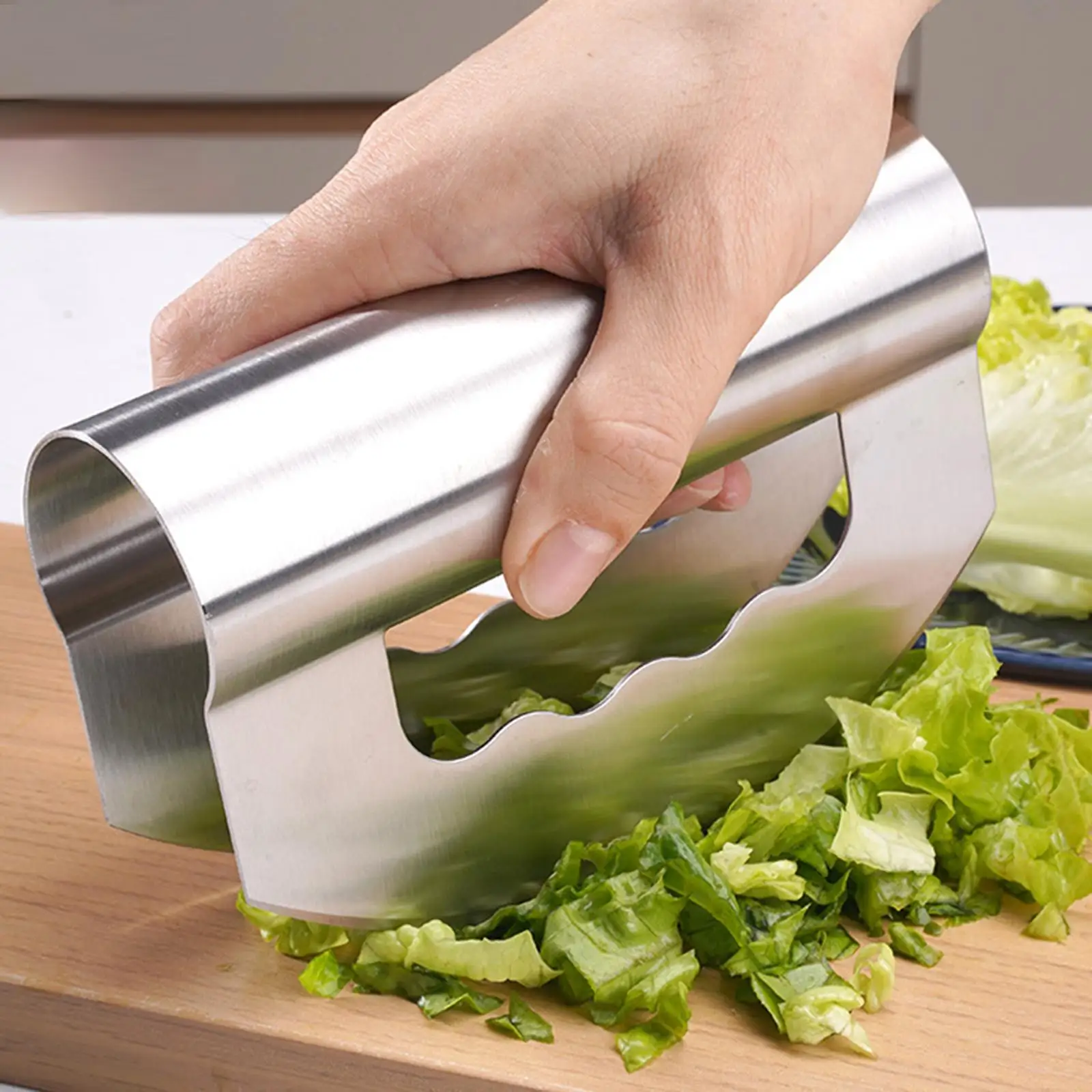 Salad Chopper Cutter Tool with Stainless Steel Double Blade for Vegetable Herb Lettuce Mince Kitchen Hand Knife Portable Camping