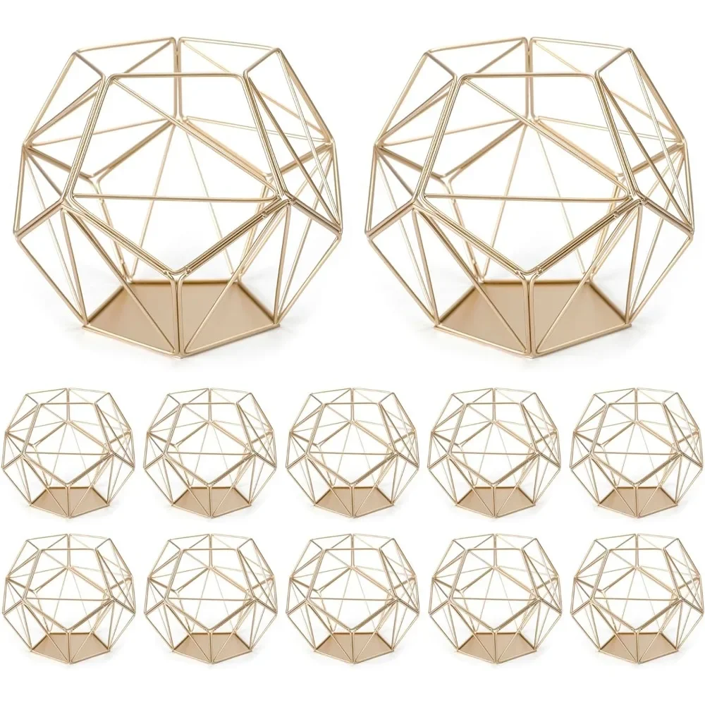 Gold Metal Pentagon Tealight Candle Holder, Set of 12 Geometric Flower Stand Wedding Centerpiece Vase,Freight Free