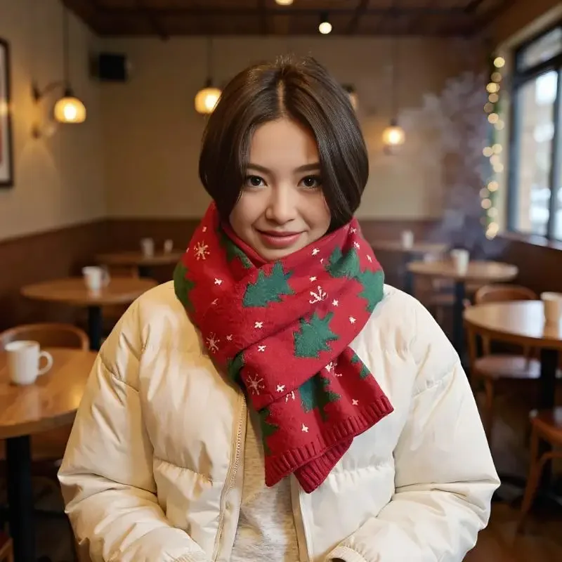 Stilvoller roter Damenschal mit Weihnachtsbaum-Aufdruck, vielseitiger grüner Nackenschutz für Herbst und Winter, tolles Weihnachtsgeschenk