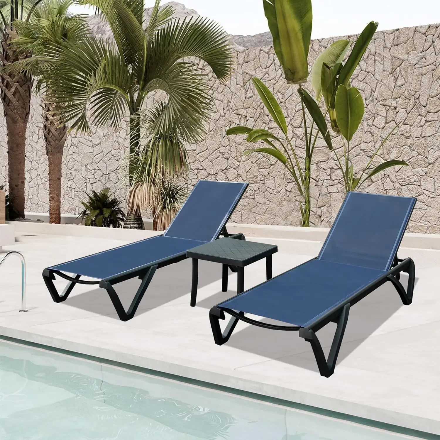 

Pool Lounge Chair, Aluminum Outdoor Chaise Lounge with Side Table,Adjustable Backrest and Wheels, Outdoor Lounge Chairs